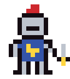 Parker, a pixel knight with a red plume and a sword